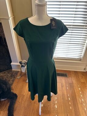 Women's Emerald Green Cap Sleeve Fit-and-Flare Dress